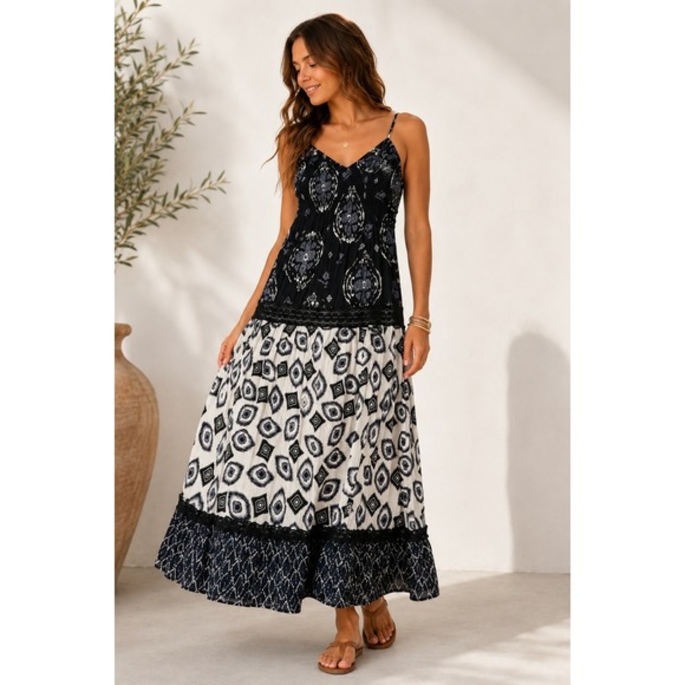 Speed Control New York Smocked Boho Maxi Dress Small